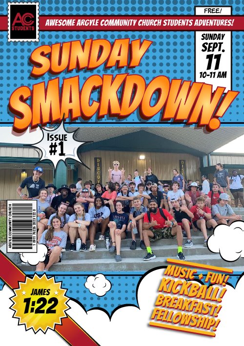 Argyle Community Church Students Sunday Smackdown flyer