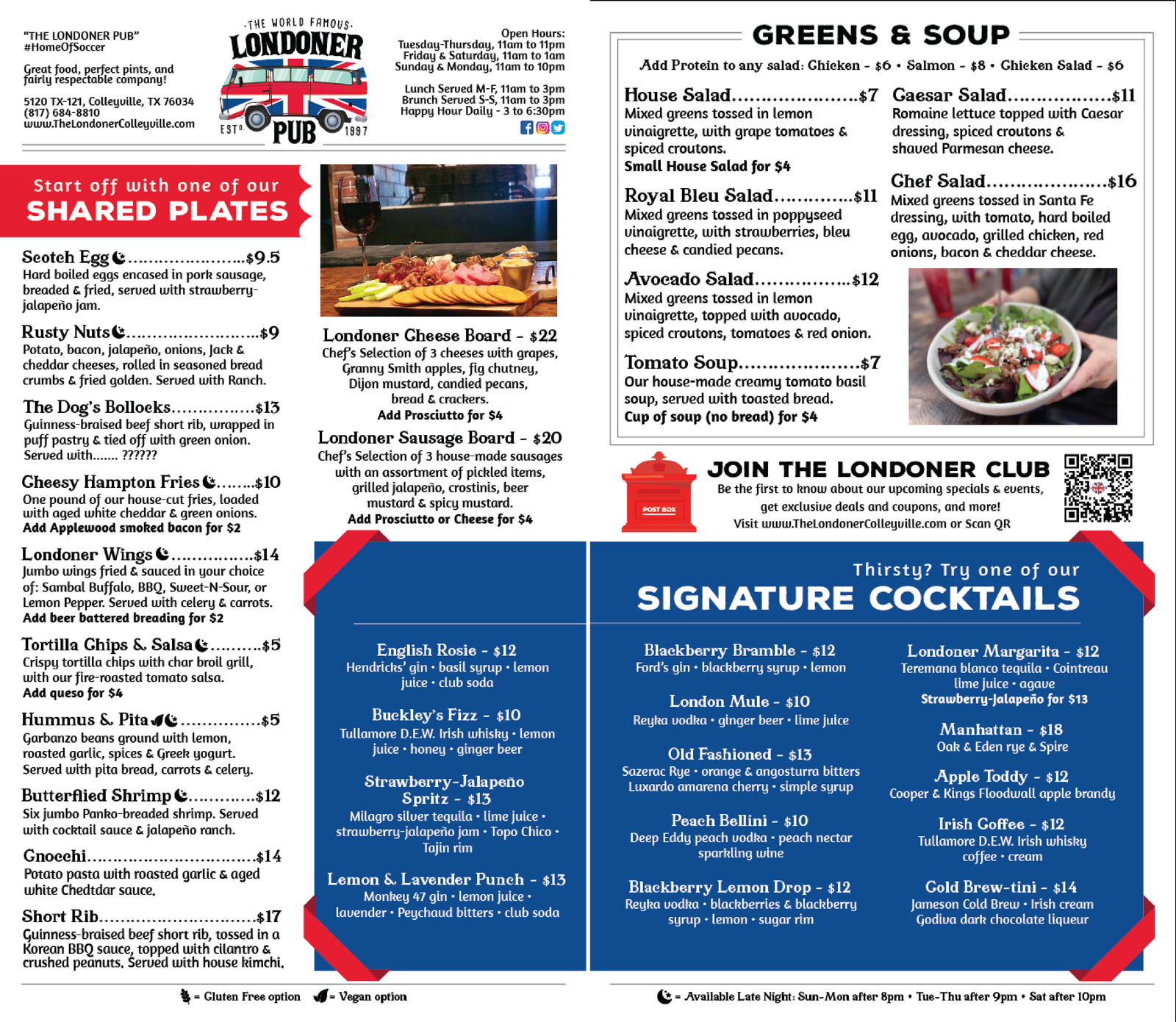 The Londoner Pub new menu design 2022