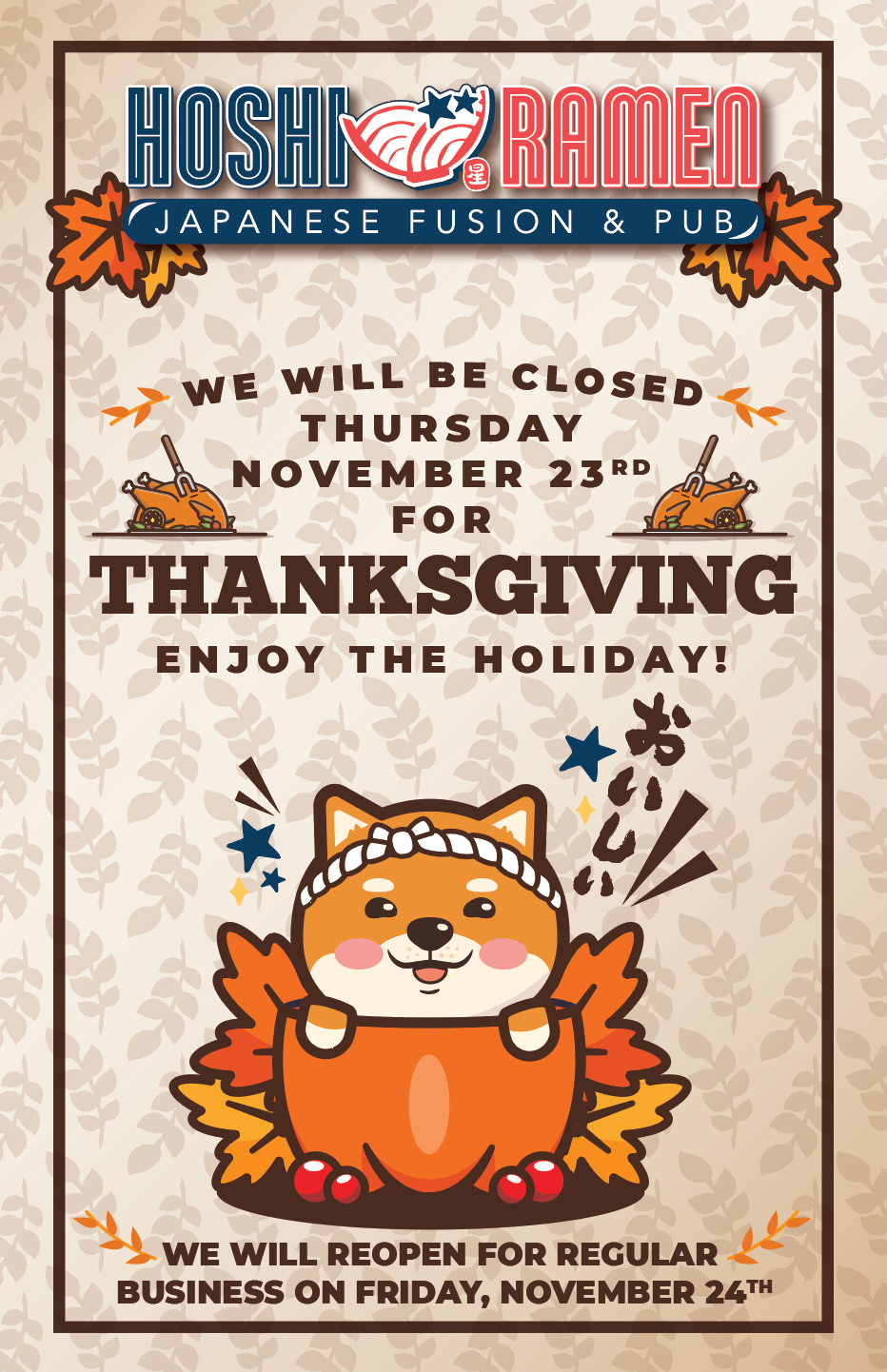 Hoshi Ramen Thanksgiving 2023 promo