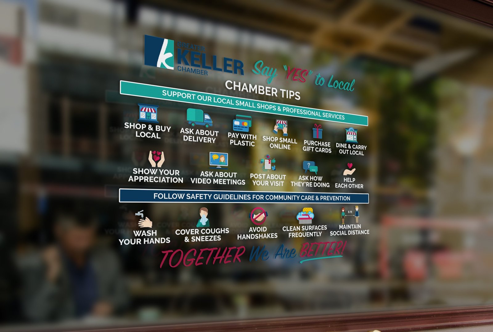 Keller Chamber COVID Say Yes to Local door cling