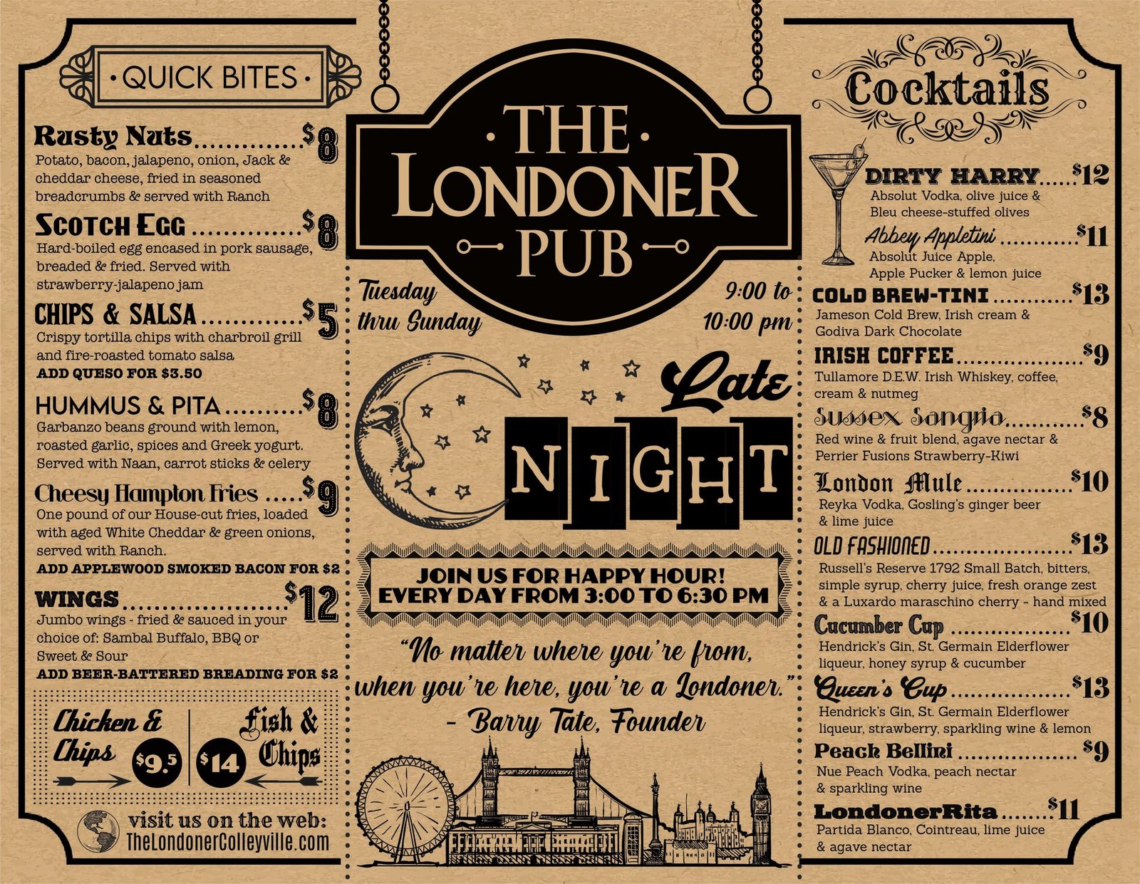 The Londoner Colleyville Late Night menu