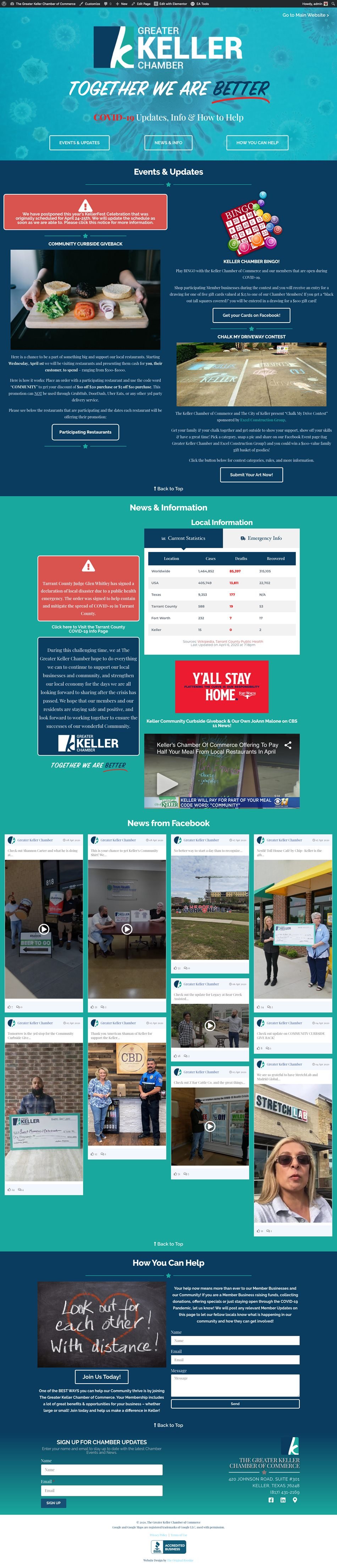 Greater Keller Chamber of Commerce COVID Update landing page